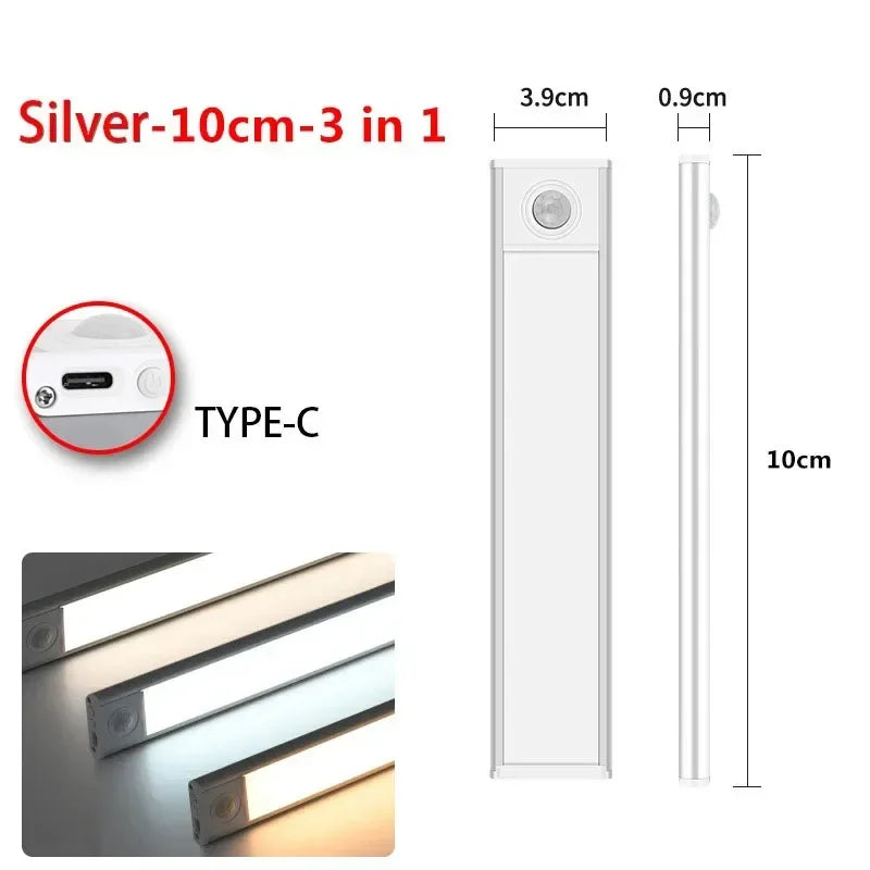 Magnetic Motion Sensor LED Cabinet Light – Silver 10cm, 3-in-1