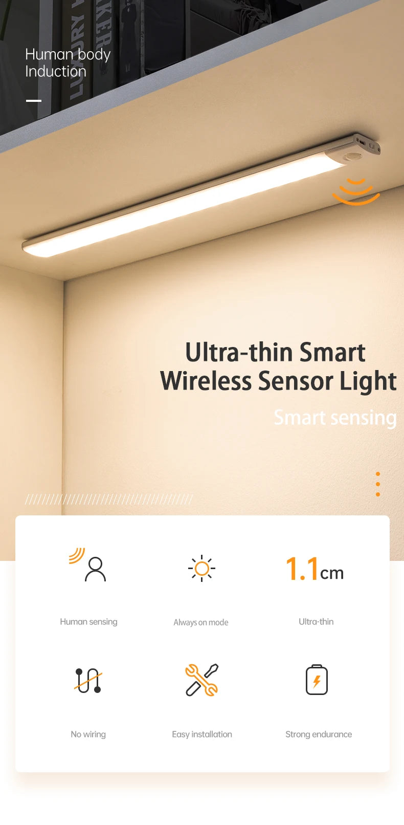 Magnetic LED Under-Cabinet Light – Motion Sensor & USB Rechargeable
