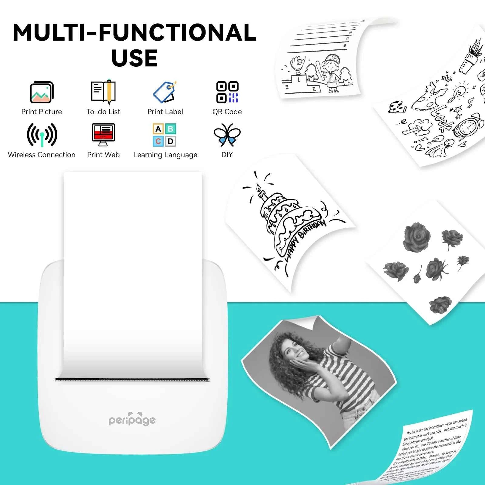 PeriPage Mini Printer, Small Photo Printer for Study Photos Notes,Thermal Sticker Printers Compatible with IOS/Android