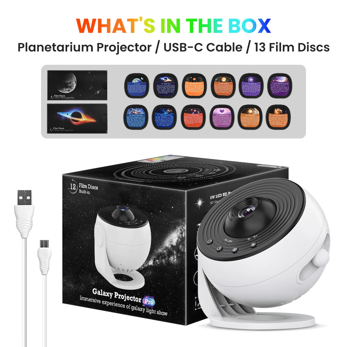 13-in-1 HD Galaxy Projector | 360° Rotation, Adjustable Focus & Auto Timer