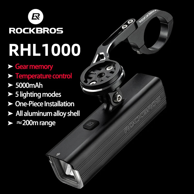 ROCKBROS RHL1000 Bike Front Light – 1000LM, IPX6, USB-C Rechargeable