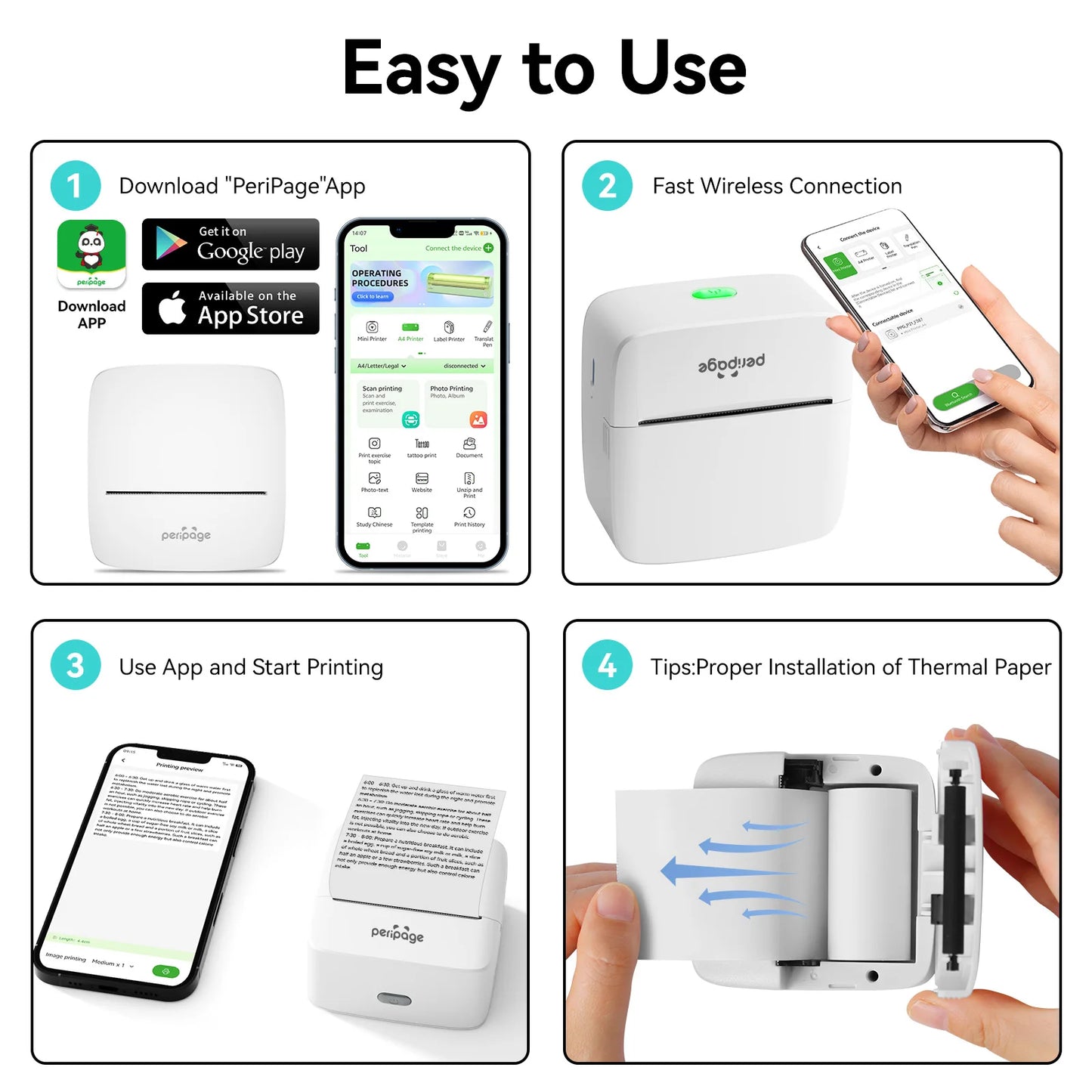 PeriPage Mini Printer, Small Photo Printer for Study Photos Notes, Thermal Sticker Printers Compatible with iOS/Android