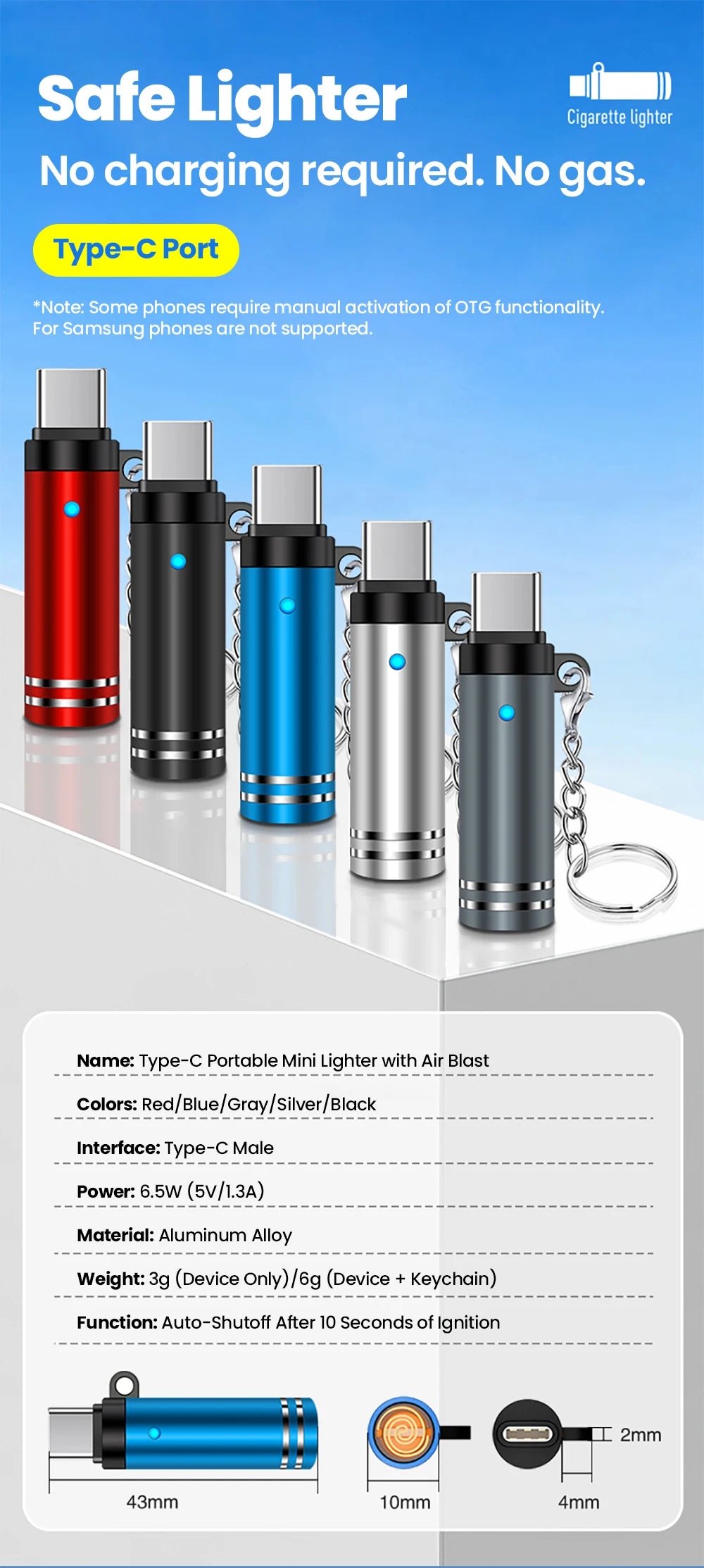 Mini Type-C Lighter – USB-C Electric Lighter for iPhone & Android