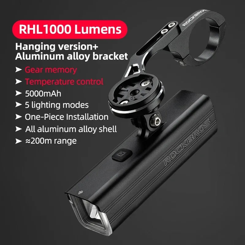 ROCKBROS RHL1000 Bike Front Light – 1000LM, IPX6, USB-C Rechargeable