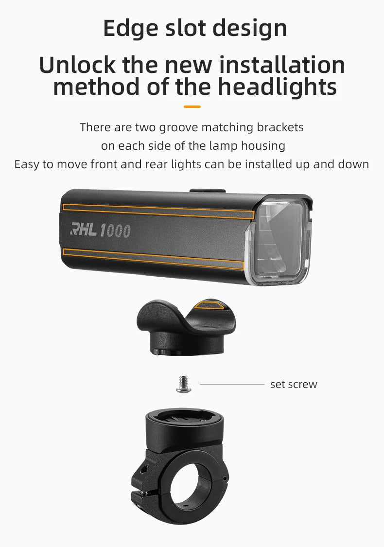 ROCKBROS RHL1000 Bike Front Light – 1000LM, IPX6, USB-C Rechargeable