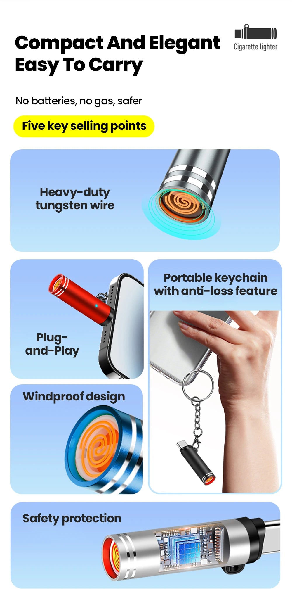 Mini Type-C Lighter – USB-C Electric Lighter for iPhone & Android