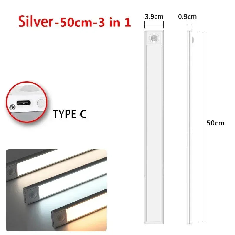 Magnetic Motion Sensor LED Cabinet Light – Silver 50cm, 3-in-1