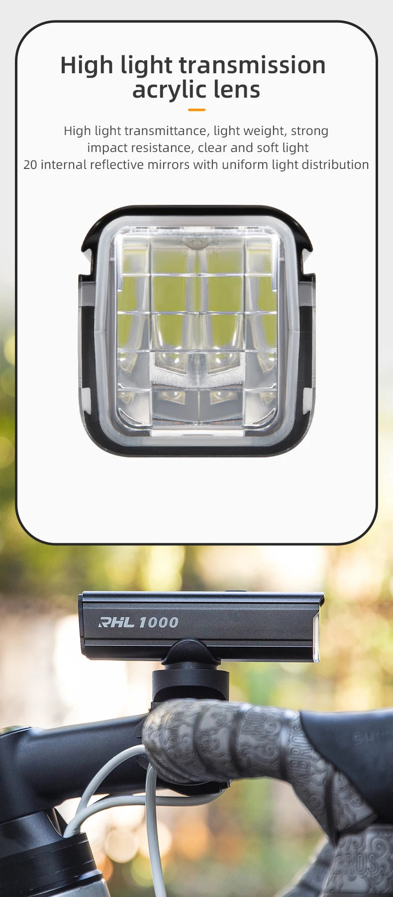ROCKBROS RHL1000 Bike Front Light – 1000LM, IPX6, USB-C Rechargeable