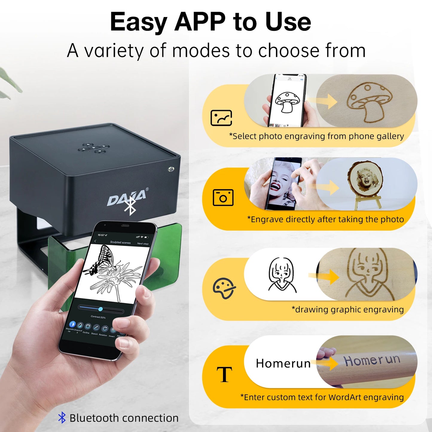 DAJA DJ6 Mini Portable Laser Engraver – 3W Bluetooth CNC for Wood, Leather & Metal