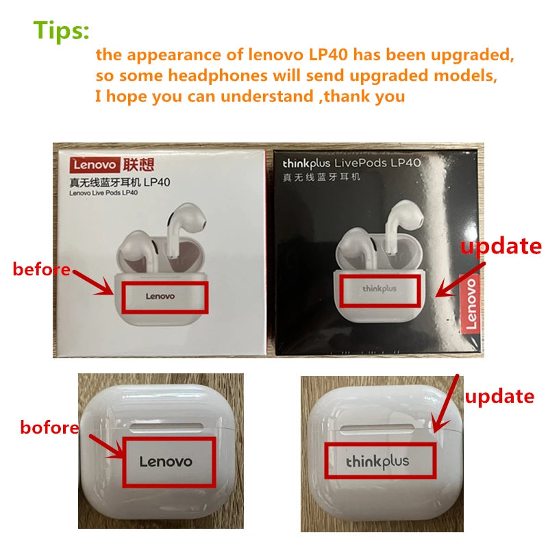 Lenovo LP40 TWS Wireless Earbuds – Bluetooth 5.0 In-Ear Headphones with Mic