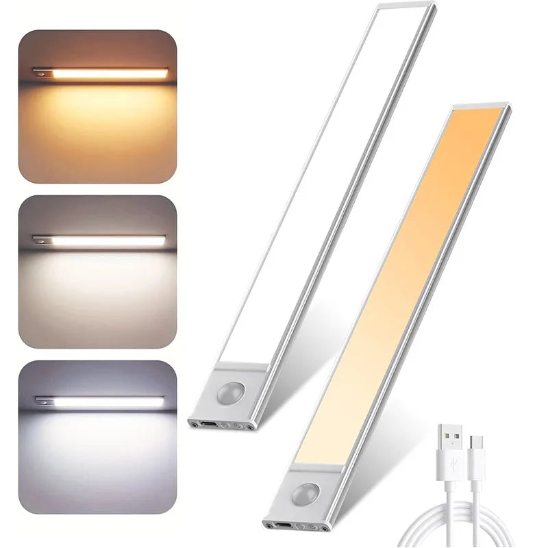 LED strip lights with motion sensor and USB cable on a white background