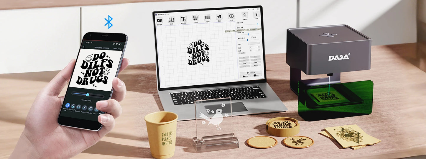 DAJA DJ6 Mini Portable Laser Engraver – 3W Bluetooth CNC for Wood, Leather & Metal