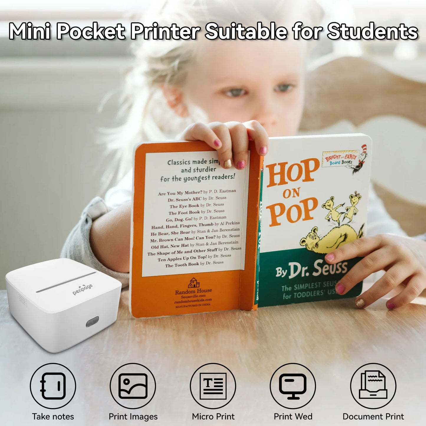 PeriPage Mini Printer, Small Photo Printer for Study Photos Notes, Thermal Sticker Printers Compatible with iOS/Android
