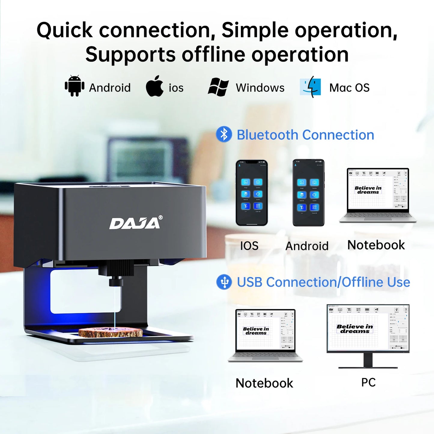 DAJA DJ6 Mini Portable Laser Engraver – 3W Bluetooth CNC for Wood, Leather & Metal
