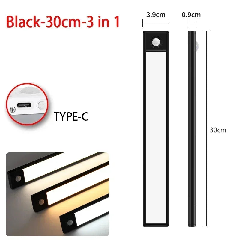 Magnetic Motion Sensor LED Cabinet Light – Black 30cm, 3-in-1